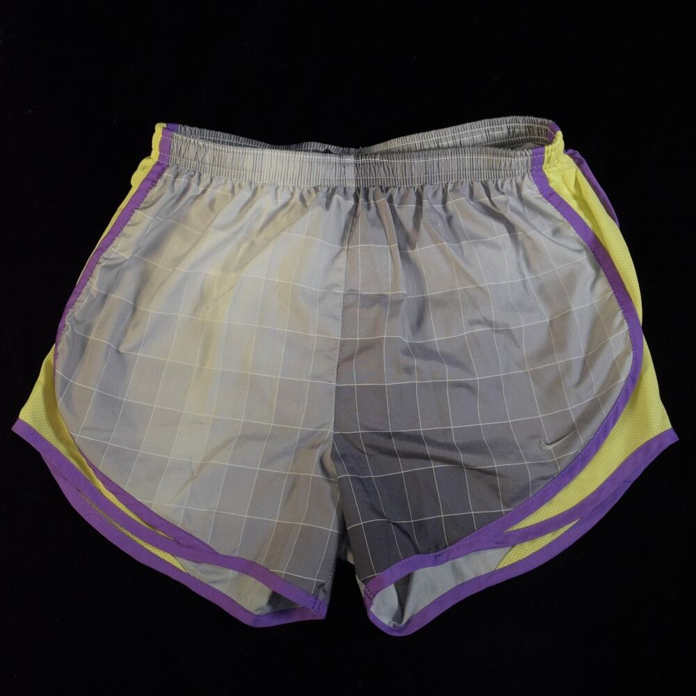 Womens Small Nike Dri-Fit Gray Ombre Grid Pattern Purple Details Athletic Shorts